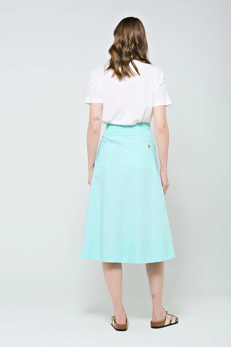 Hidrogênio - MIDI SKIRT WITH POCKET AND RUFFLED HEM IN WATER GREEN TRICOLINE - 20179157 Hidrogênio - MIDI SKIRT WITH POCKET AND RUFFLED HEM IN WATER GREEN TRICOLINE - 20179157