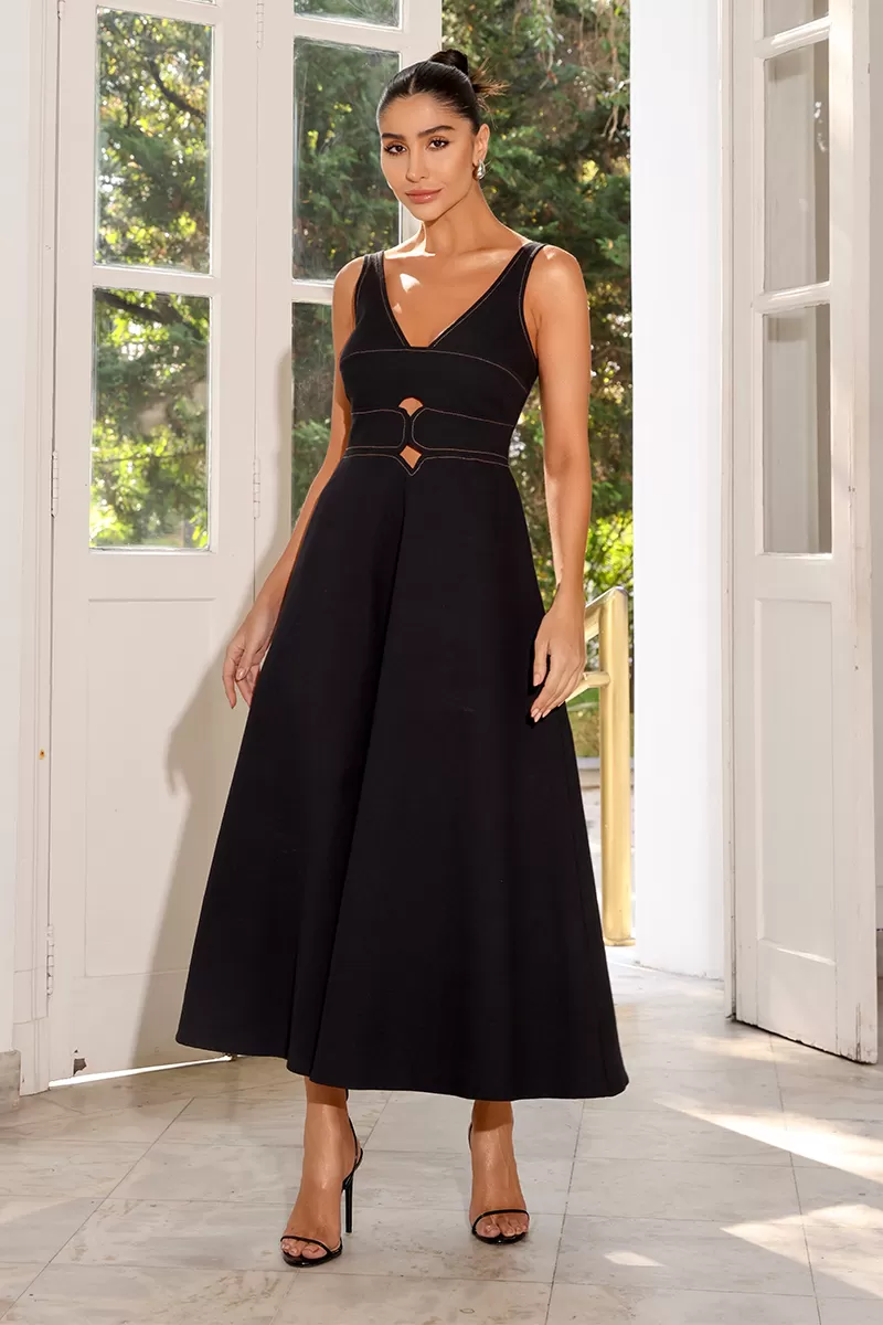 Dot Clothing - Dress Dot Clothing Paula Midi Black - 2503PRETO Dot Clothing - Dress Dot Clothing Paula Midi Black - 2503PRETO