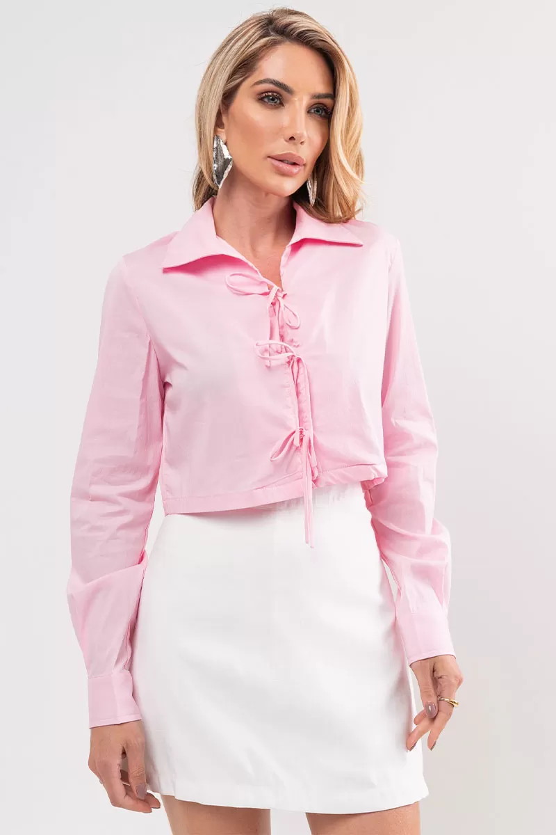 Miss Misses - Olivia Long Sleeve Shirt with Tie Front in Pink - 54361060 Miss Misses - Olivia Long Sleeve Shirt with Tie Front in Pink - 54361060