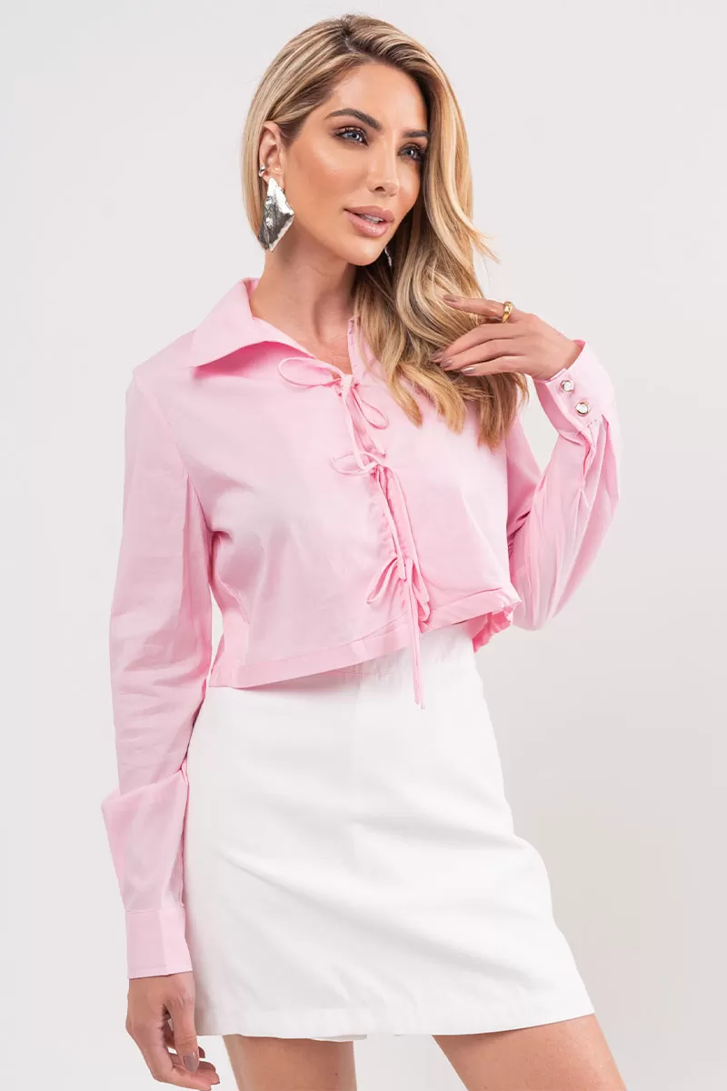 Miss Misses - Olivia Long Sleeve Shirt with Tie Front in Pink - 54361060 Miss Misses - Olivia Long Sleeve Shirt with Tie Front in Pink - 54361060
