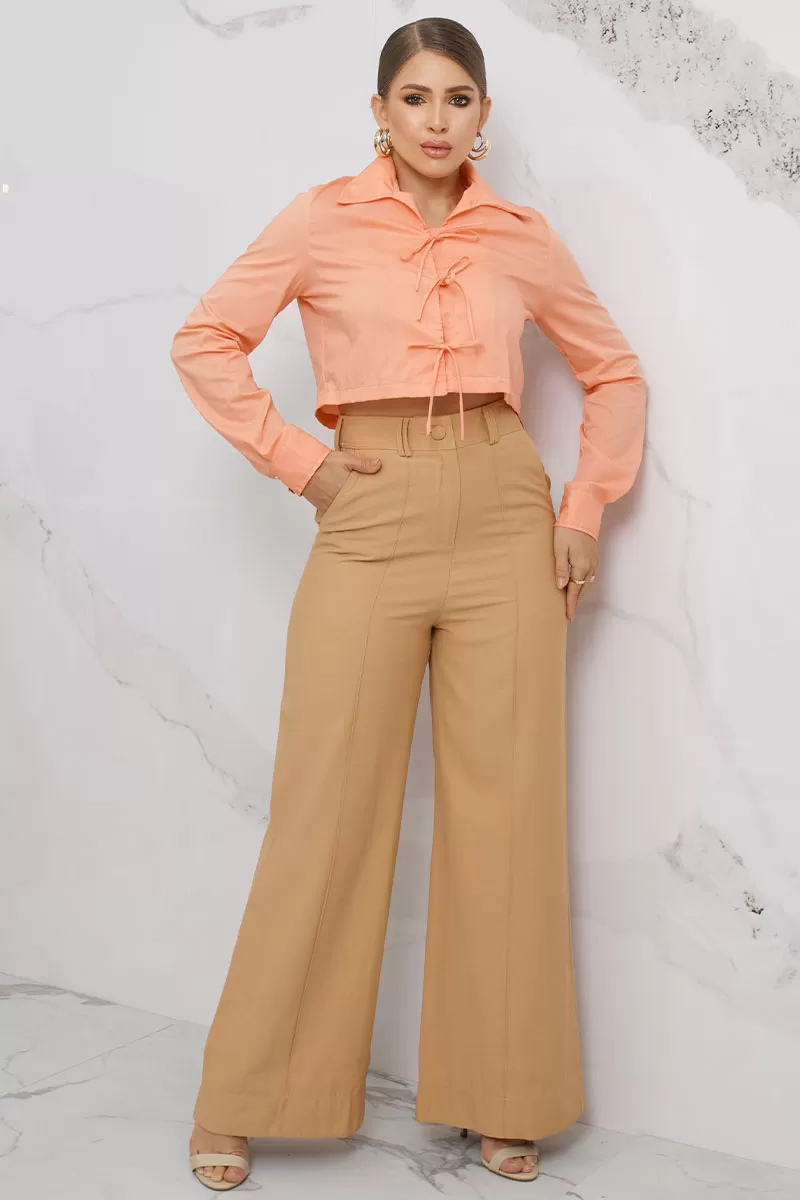 Miss Misses - Olivia Long Sleeve Shirt with Orange Tie - 54361216 Miss Misses - Olivia Long Sleeve Shirt with Orange Tie - 54361216