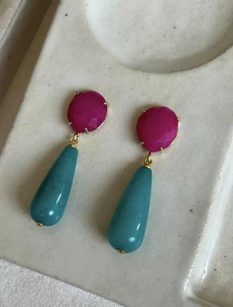 Mikabe - Burano Earring Pink Jade Stone and Amazonite Jade - MK1974 Mikabe - Burano Earring Pink Jade Stone and Amazonite Jade - MK1974