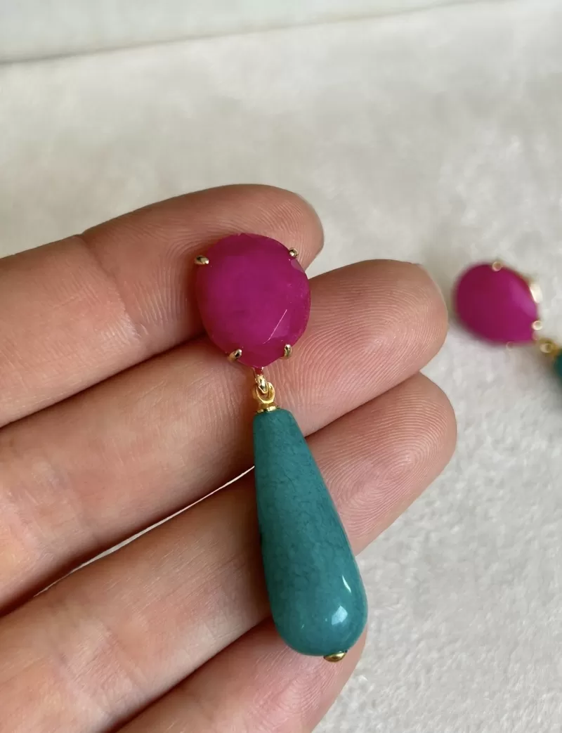 Mikabe - Burano Earring Pink Jade Stone and Amazonite Jade - MK1974 Mikabe - Burano Earring Pink Jade Stone and Amazonite Jade - MK1974