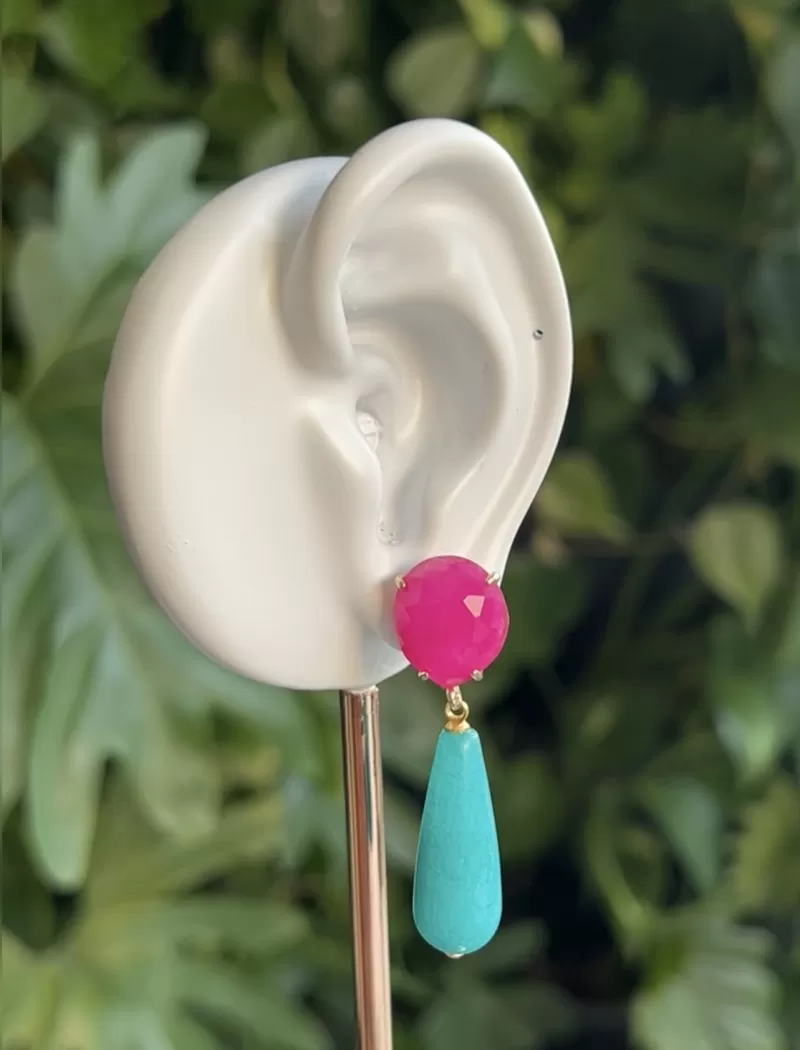 Mikabe - Burano Earring Pink Jade Stone and Amazonite Jade - MK1974 Mikabe - Burano Earring Pink Jade Stone and Amazonite Jade - MK1974