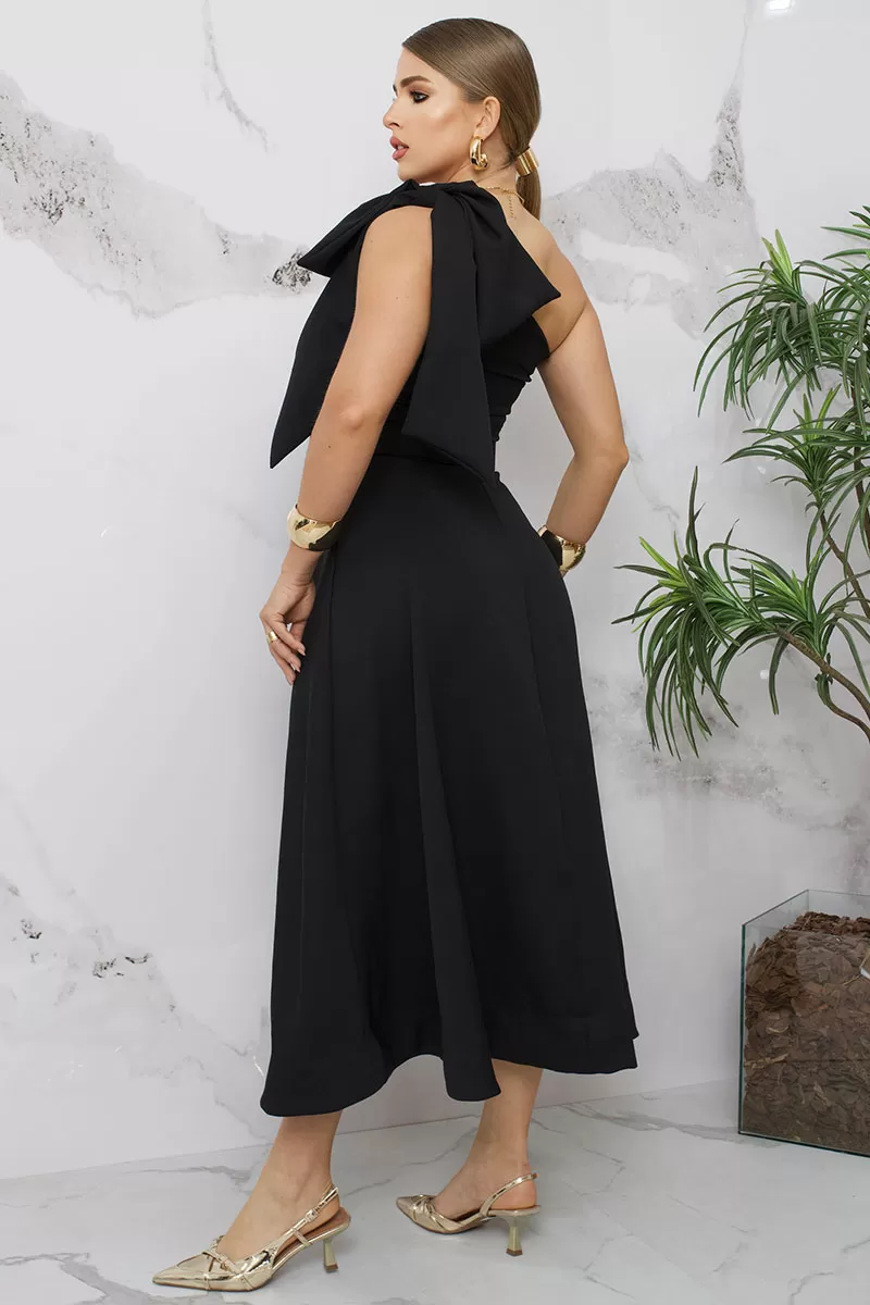 Miss Misses - Julia Long One Shoulder Dress with Bow and Black Belt - 54384001 Miss Misses - Julia Long One Shoulder Dress with Bow and Black Belt - 54384001