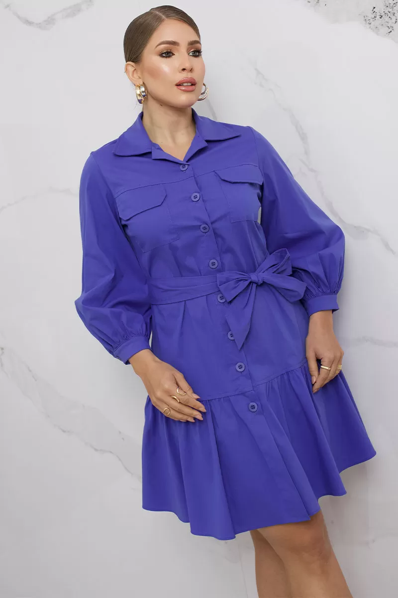 Miss Misses - Karla Dress with Buttons and Navy Blue Belt - 54372004 Miss Misses - Karla Dress with Buttons and Navy Blue Belt - 54372004