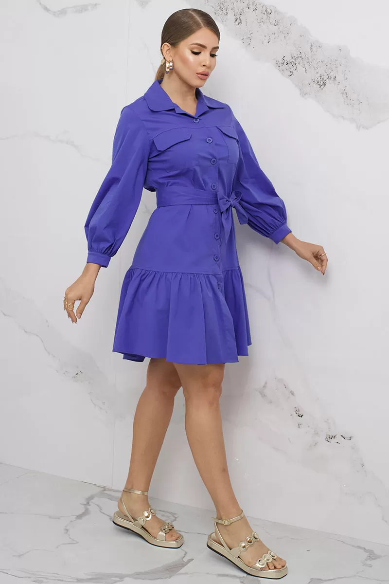 Miss Misses - Karla Dress with Buttons and Navy Blue Belt - 54372004 Miss Misses - Karla Dress with Buttons and Navy Blue Belt - 54372004