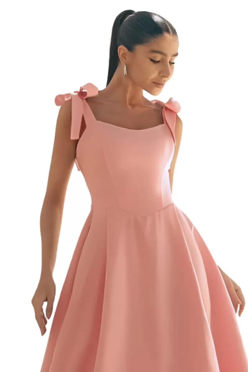 Miss Misses - Michele Midi Dress With Straps and Bows On The Shoulders In Pink - 54392060 Miss Misses - Michele Midi Dress With Straps and Bows On The Shoulders In Pink - 54392060