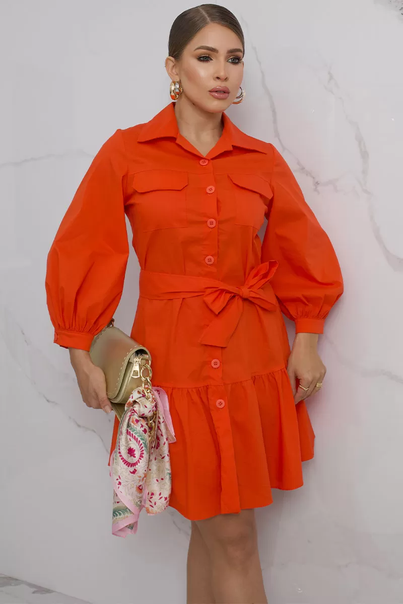 Miss Misses - Karla Dress with Buttons and Orange Belt - 54372216 Miss Misses - Karla Dress with Buttons and Orange Belt - 54372216