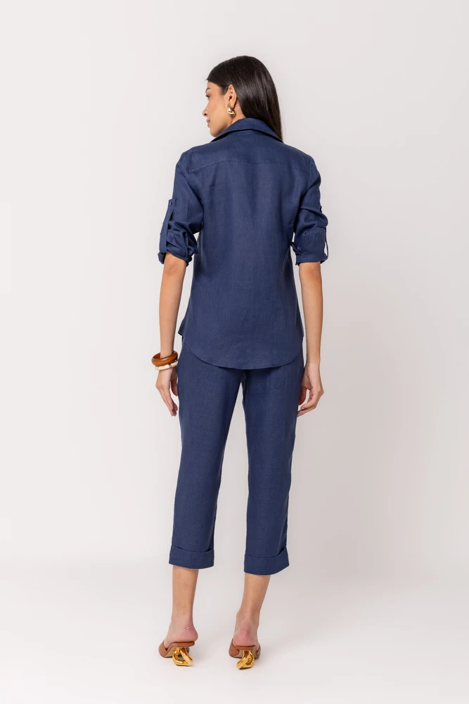 Hidrogênio - CARROT POLIANA 100% NAVY LINEN PANTS - 19886004