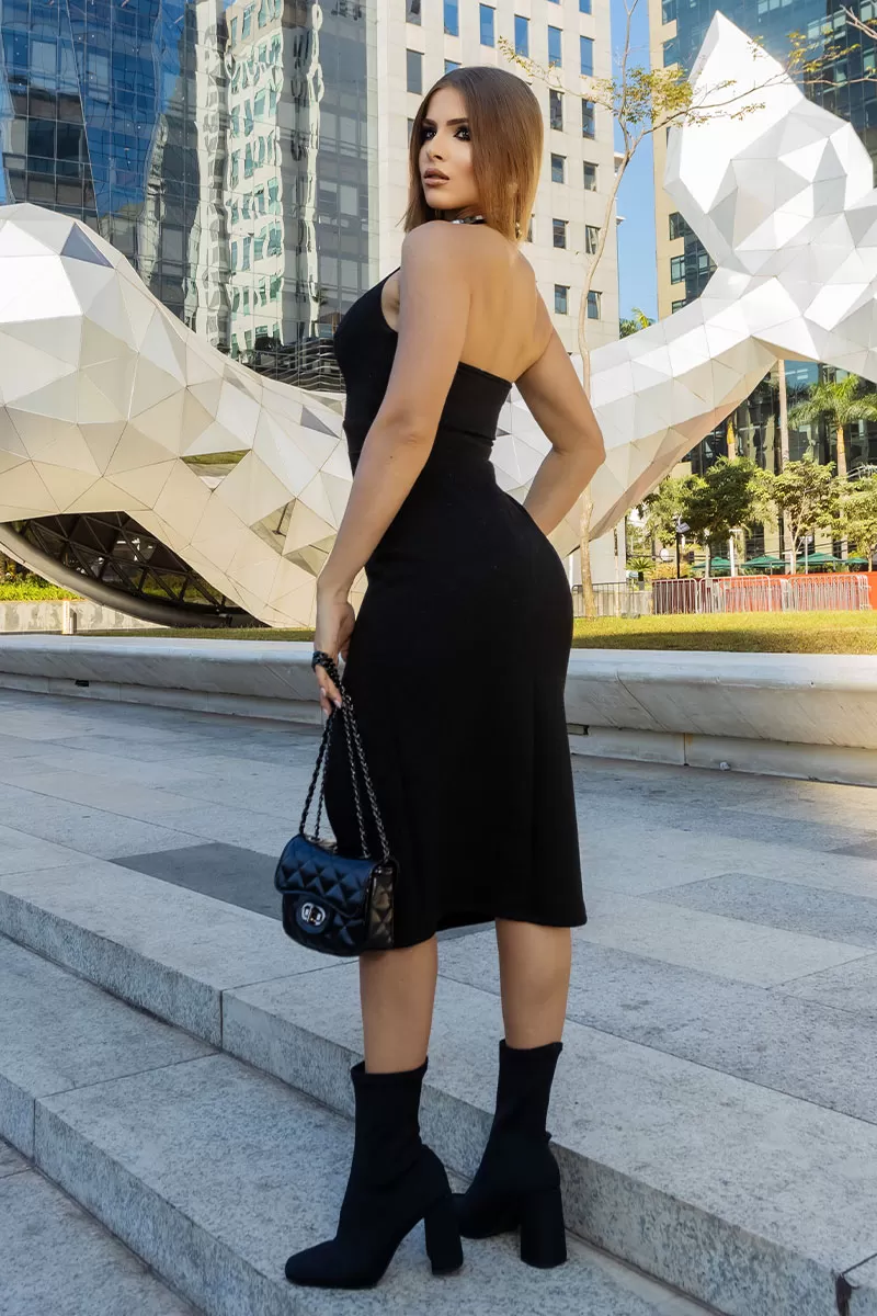 Miss Misses - Miss Misses Dress Sweetheart Neckline Lurex With Slit Black - D0023PRETO Miss Misses - Miss Misses Dress Sweetheart Neckline Lurex With Slit Black - D0023PRETO