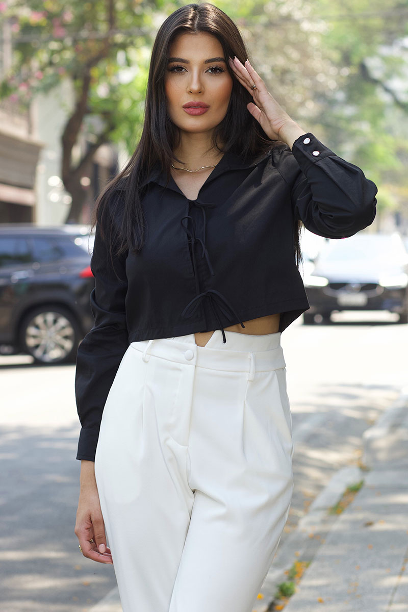 Miss Misses - Olivia Long Sleeve Shirt with Tie Front Black - 54361001 Miss Misses - Olivia Long Sleeve Shirt with Tie Front Black - 54361001