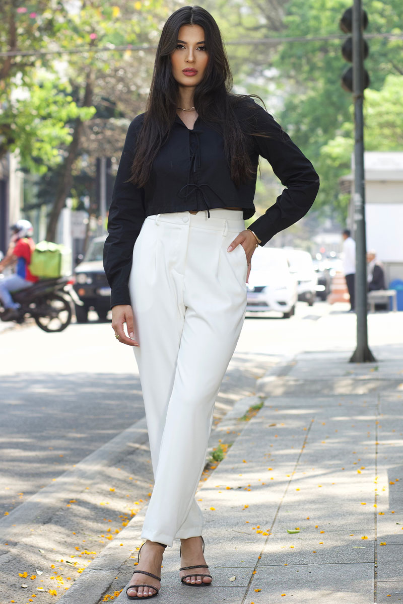 Miss Misses - Olivia Long Sleeve Shirt with Tie Front Black - 54361001 Miss Misses - Olivia Long Sleeve Shirt with Tie Front Black - 54361001