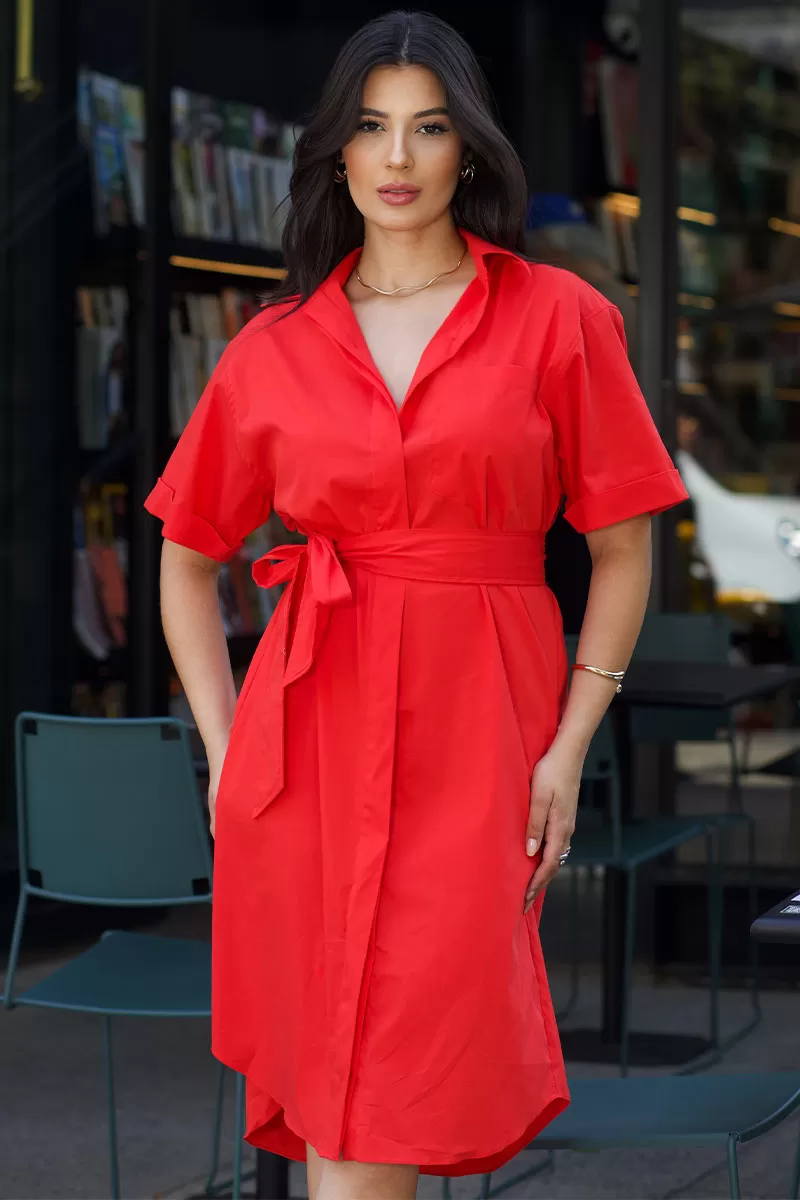 Miss Misses - Short Sleeve Shirt with Buttons and Red Stripe - 54382024 Miss Misses - Short Sleeve Shirt with Buttons and Red Stripe - 54382024
