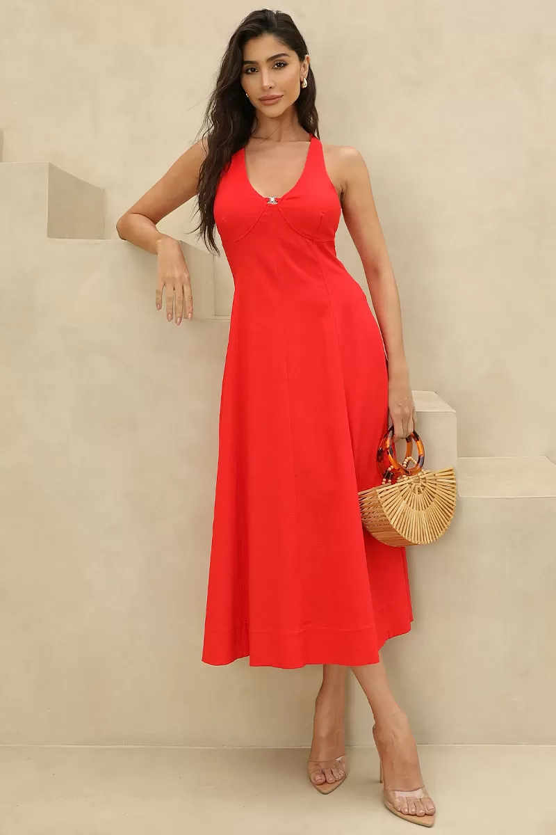 Miss Misses - Laura Long Gode Dress with Red Metal Detail - 54411024