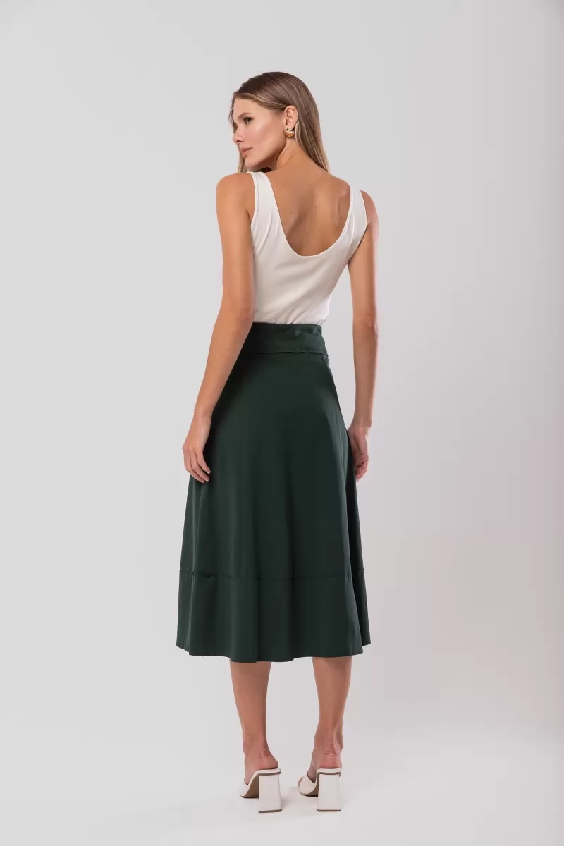 Hidrogênio - MOSS GREEN THREADED MIDI SKIRT - 19612046