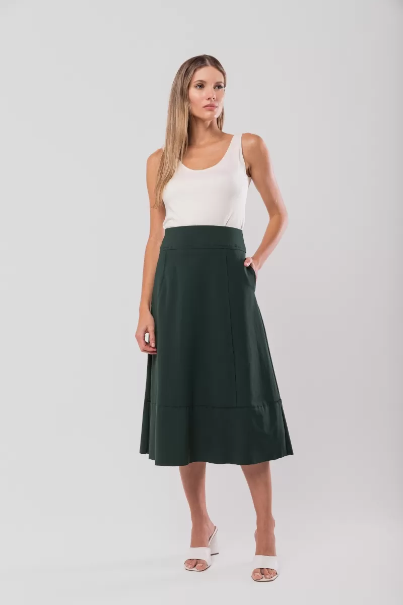 Hidrogênio - MOSS GREEN THREADED MIDI SKIRT - 19612046