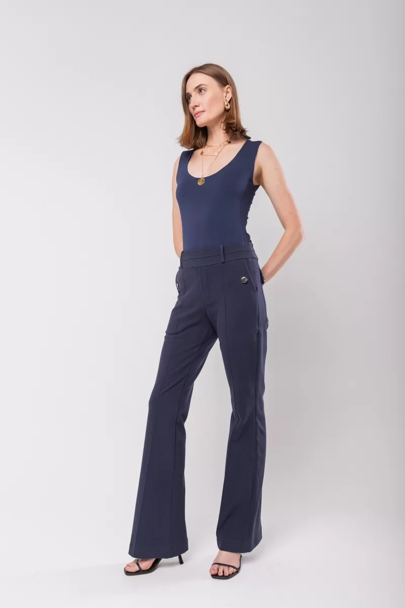 Hidrogênio - STRAIGHT PANTS WITH POCKETS AND RIBBING IN NAVY BLUE - 19455004