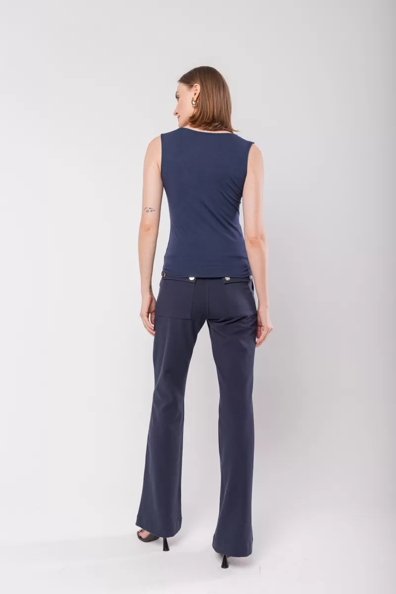 Hidrogênio - STRAIGHT PANTS WITH POCKETS AND RIBBING IN NAVY BLUE - 19455004