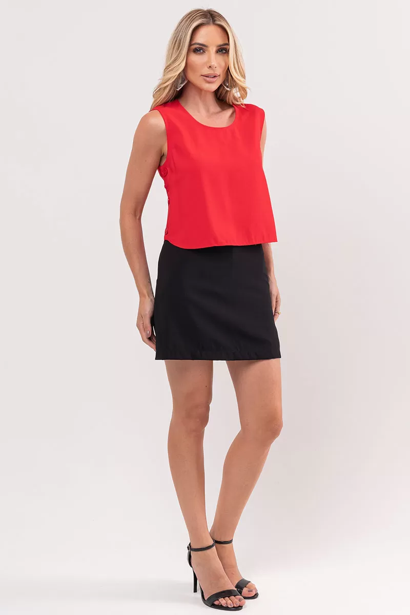 Miss Misses - Priscila Shirt With Buttons On The Sides Red - 80567024