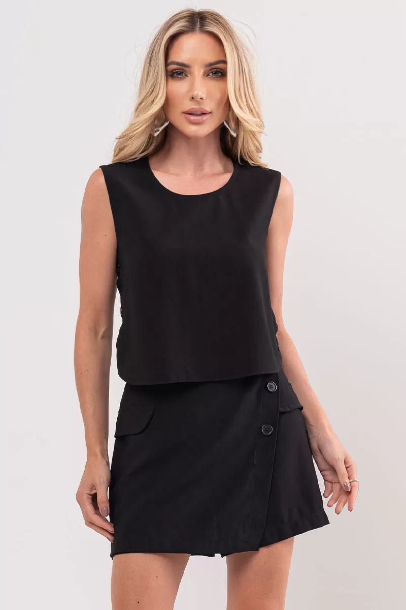 Miss Misses - Priscila Shirt With Buttons On The Sides Black - 80567001 Miss Misses - Priscila Shirt With Buttons On The Sides Black - 80567001