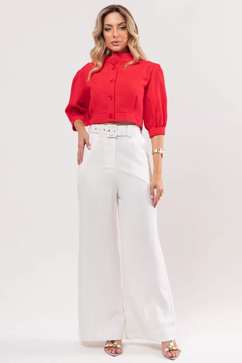 Miss Misses - Nathalia Shirt with Sleeves and Buttons in Red - 80561024 Miss Misses - Nathalia Shirt with Sleeves and Buttons in Red - 80561024