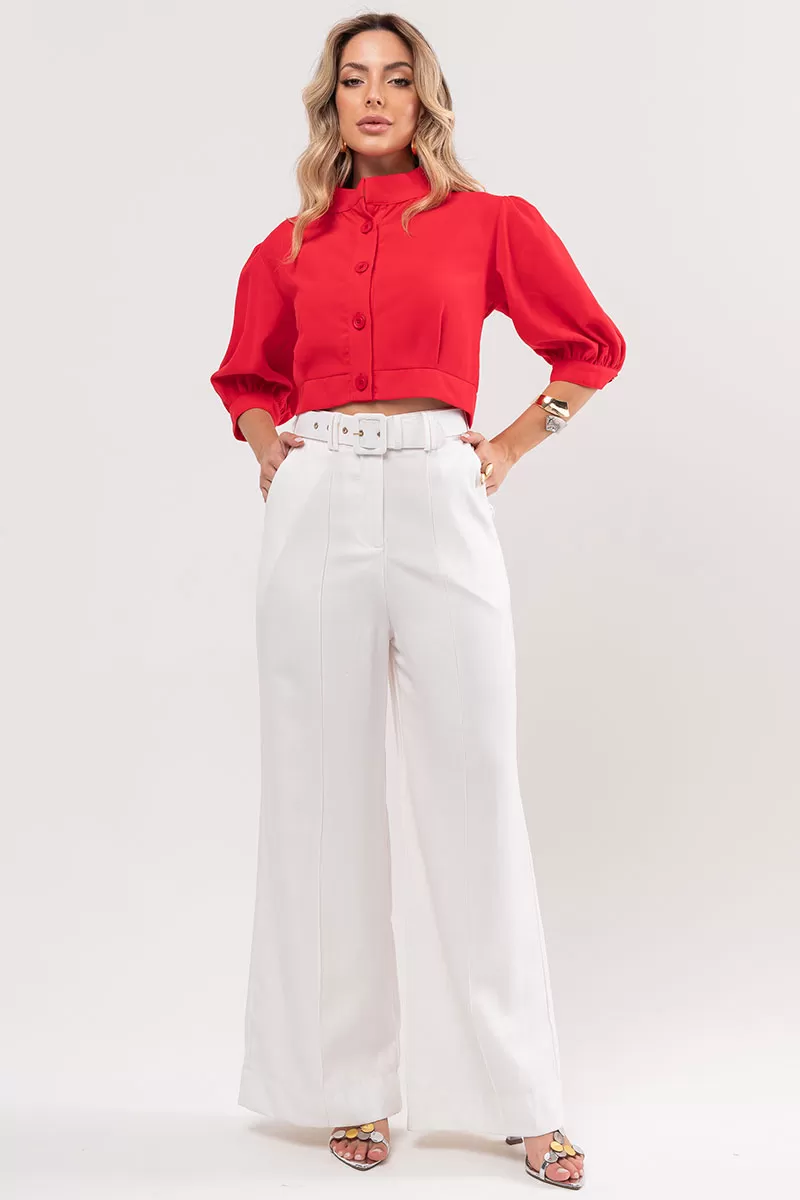 Miss Misses - Nathalia Shirt with Sleeves and Buttons in Red - 80561024 Miss Misses - Nathalia Shirt with Sleeves and Buttons in Red - 80561024