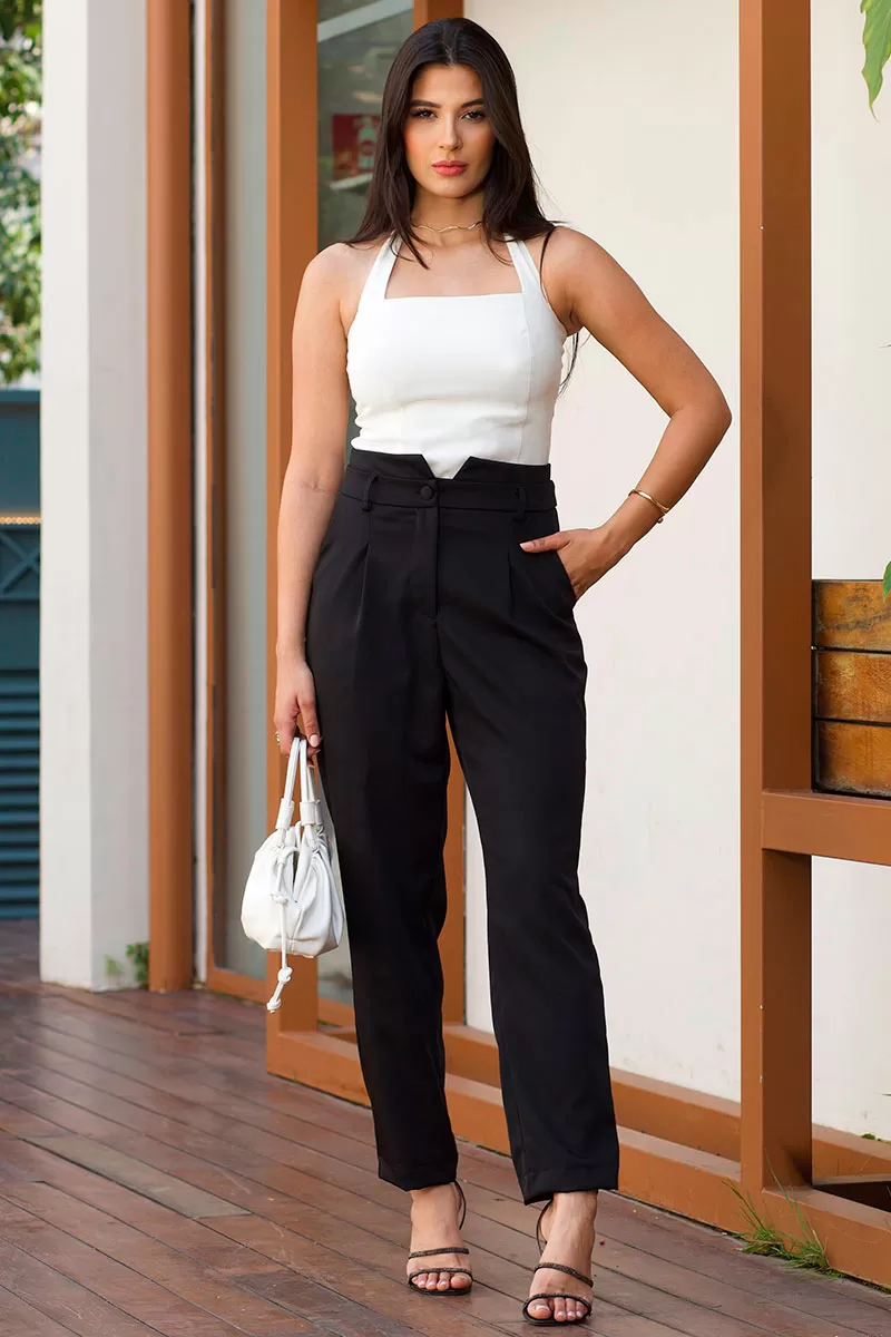 Miss Misses - Pink Tailored Pants With Black Front Pleat - 54396001