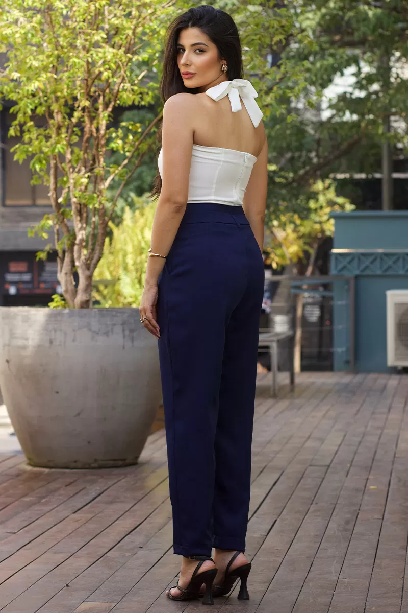 Miss Misses - Pink Tailored Pants with Navy Front Pleat - 54396004 Miss Misses - Pink Tailored Pants with Navy Front Pleat - 54396004