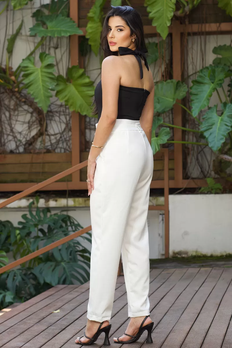 Miss Misses - Pink Tailored Pants With Off-white Front Pleat - 54396030 Miss Misses - Pink Tailored Pants With Off-white Front Pleat - 54396030