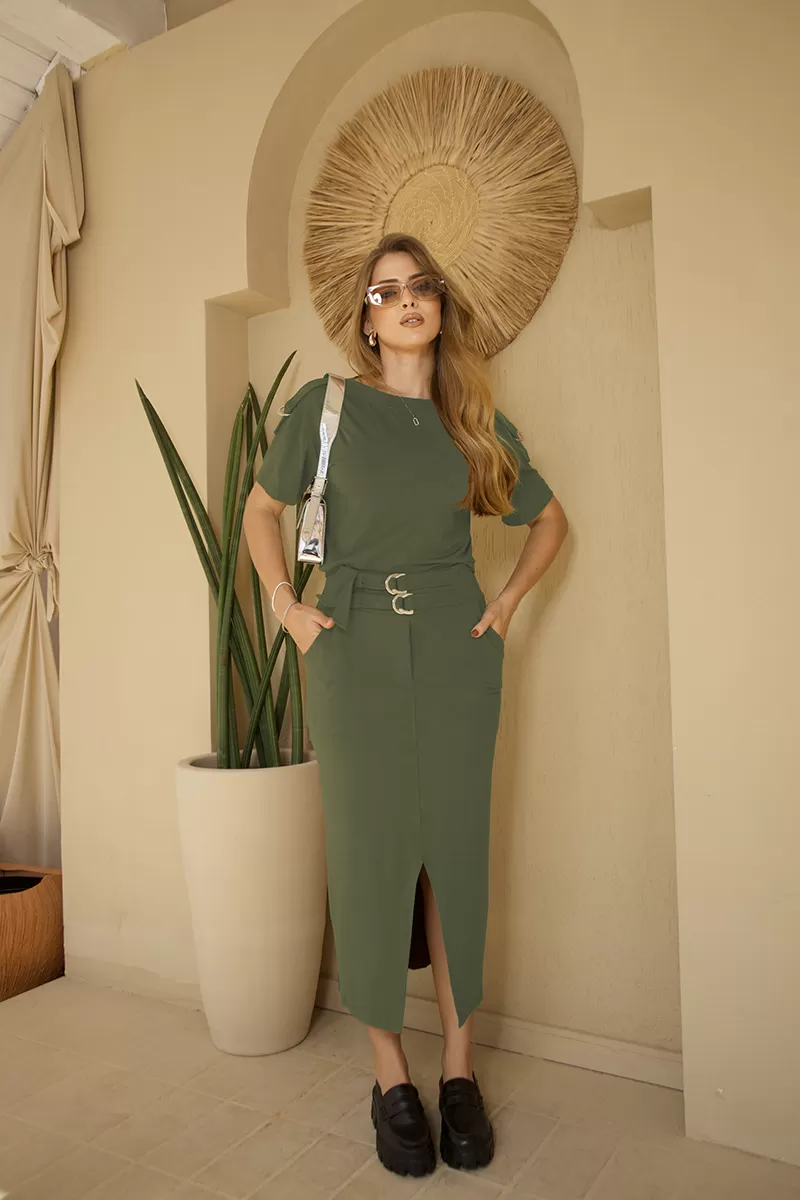Miss Misses - Set Miss Misses Isadora Shirt and Skirt Military Green - 54235VERDE Miss Misses - Set Miss Misses Isadora Shirt and Skirt Military Green - 54235VERDE