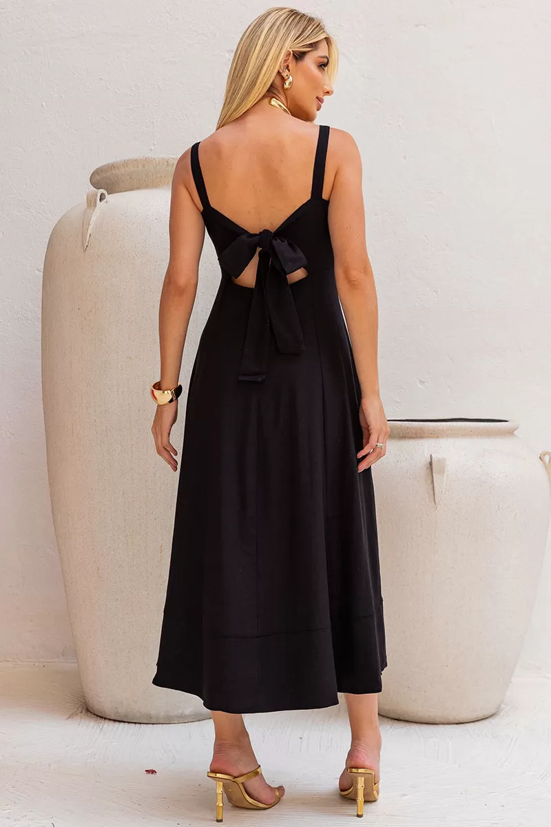Miss Misses - Vera Linen Dress with Black Back Tie - 54388001 Miss Misses - Vera Linen Dress with Black Back Tie - 54388001