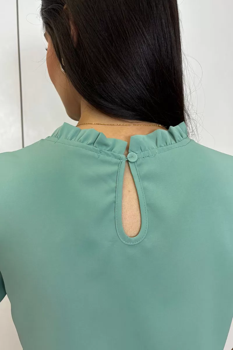 Miss Misses - Kim Short Sleeve Shirt With Green Gripir Detail - 80573023 Miss Misses - Kim Short Sleeve Shirt With Green Gripir Detail - 80573023