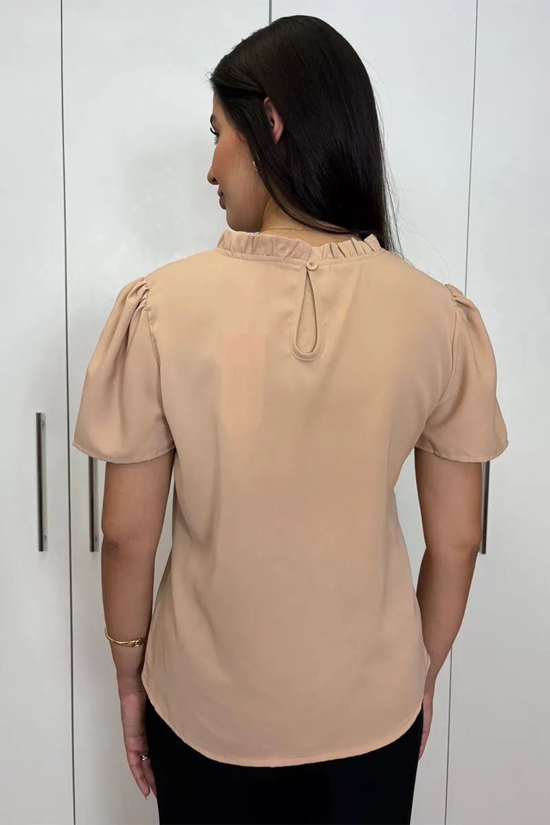 Miss Misses - Kim Short Sleeve Shirt With Khaki Gripir Detail - 80573136 Miss Misses - Kim Short Sleeve Shirt With Khaki Gripir Detail - 80573136