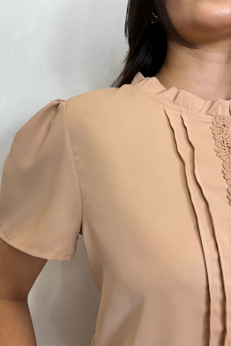 Miss Misses - Kim Short Sleeve Shirt With Khaki Gripir Detail - 80573136 Miss Misses - Kim Short Sleeve Shirt With Khaki Gripir Detail - 80573136