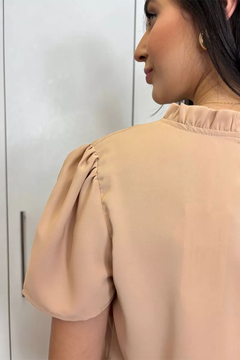 Miss Misses - Kim Short Sleeve Shirt With Khaki Gripir Detail - 80573136 Miss Misses - Kim Short Sleeve Shirt With Khaki Gripir Detail - 80573136
