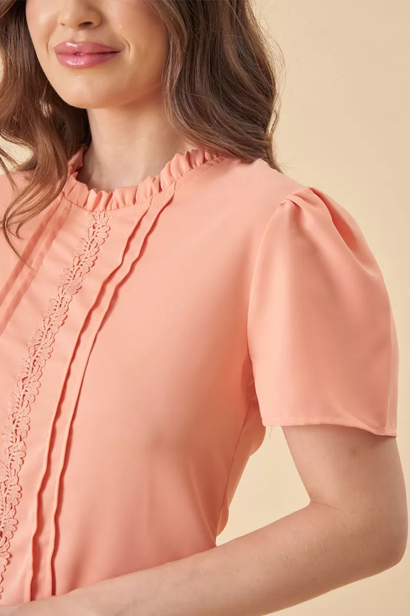 Miss Misses - Kim Short Sleeve Shirt With Salmon Gripir Detail - 80573052 Miss Misses - Kim Short Sleeve Shirt With Salmon Gripir Detail - 80573052