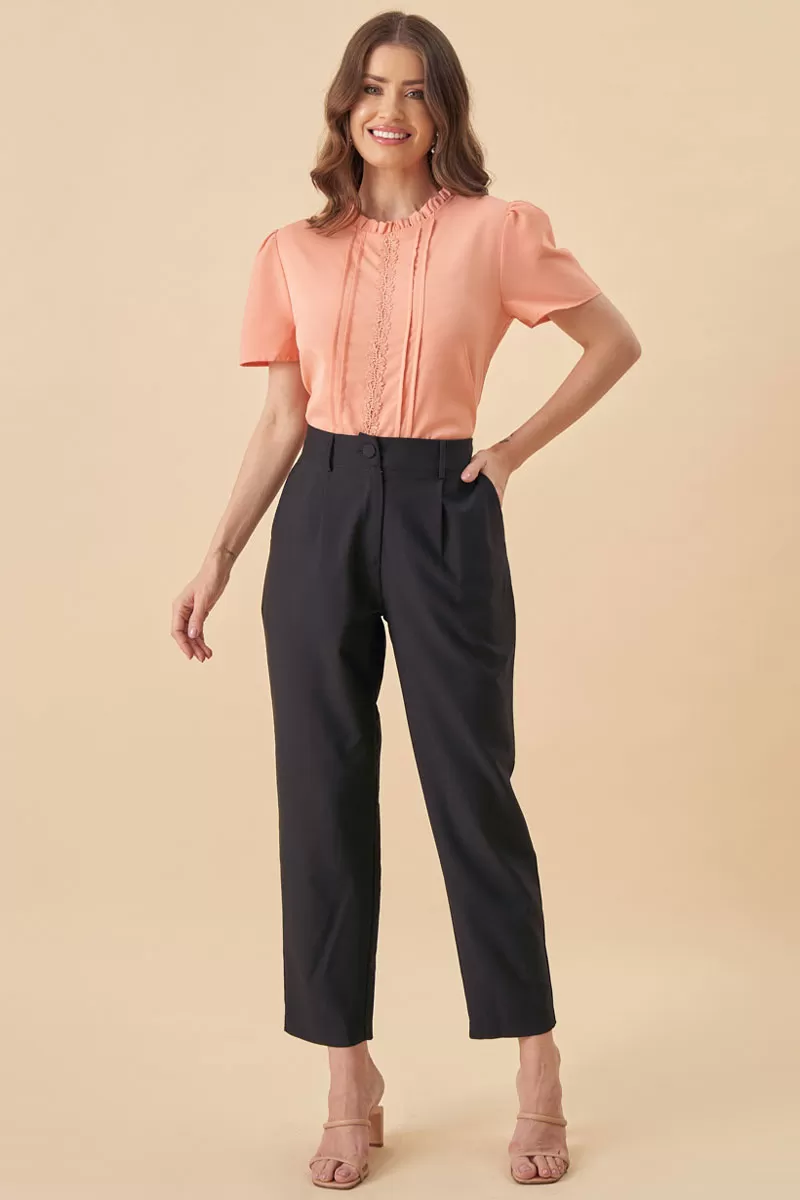 Miss Misses - Kim Short Sleeve Shirt With Salmon Gripir Detail - 80573052 Miss Misses - Kim Short Sleeve Shirt With Salmon Gripir Detail - 80573052