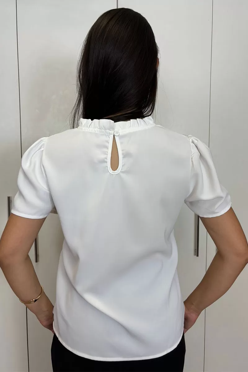 Miss Misses - Kim Short Sleeve Shirt With Gripir Detail Off White - 80573030 Miss Misses - Kim Short Sleeve Shirt With Gripir Detail Off White - 80573030