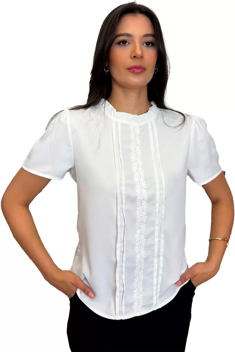 Miss Misses - Kim Short Sleeve Shirt With Gripir Detail Off White - 80573030