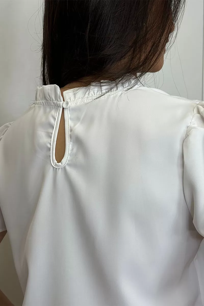 Miss Misses - Kim Short Sleeve Shirt With Gripir Detail Off White - 80573030 Miss Misses - Kim Short Sleeve Shirt With Gripir Detail Off White - 80573030