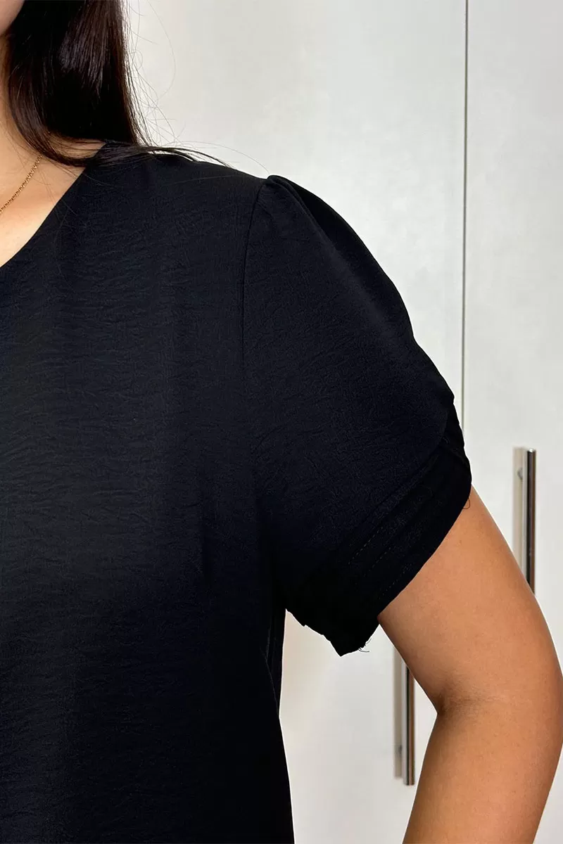 Miss Misses - Kim Short Sleeve Shirt With Pleats Black - 80574001 Miss Misses - Kim Short Sleeve Shirt With Pleats Black - 80574001