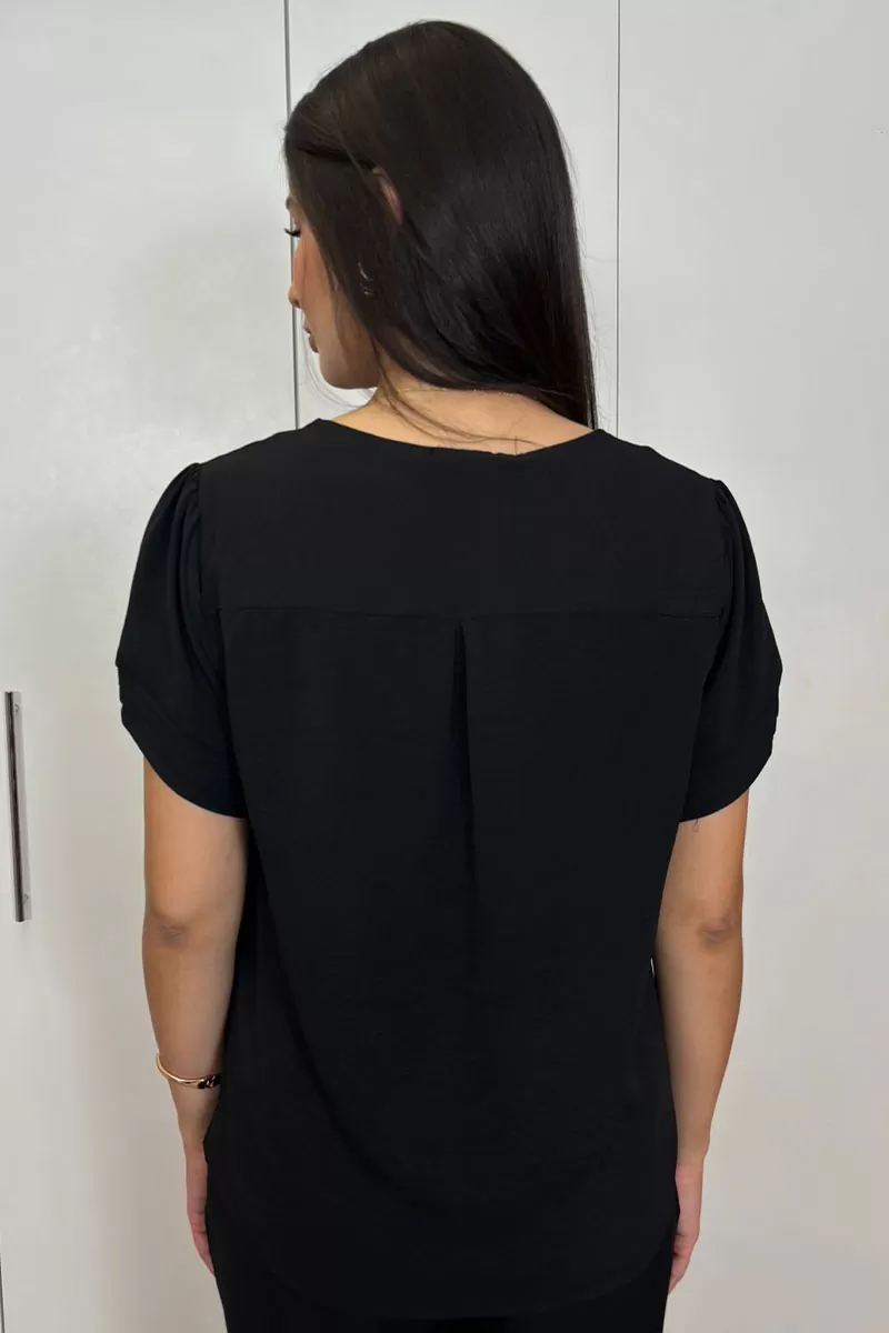 Miss Misses - Kim Short Sleeve Shirt With Pleats Black - 80574001 Miss Misses - Kim Short Sleeve Shirt With Pleats Black - 80574001