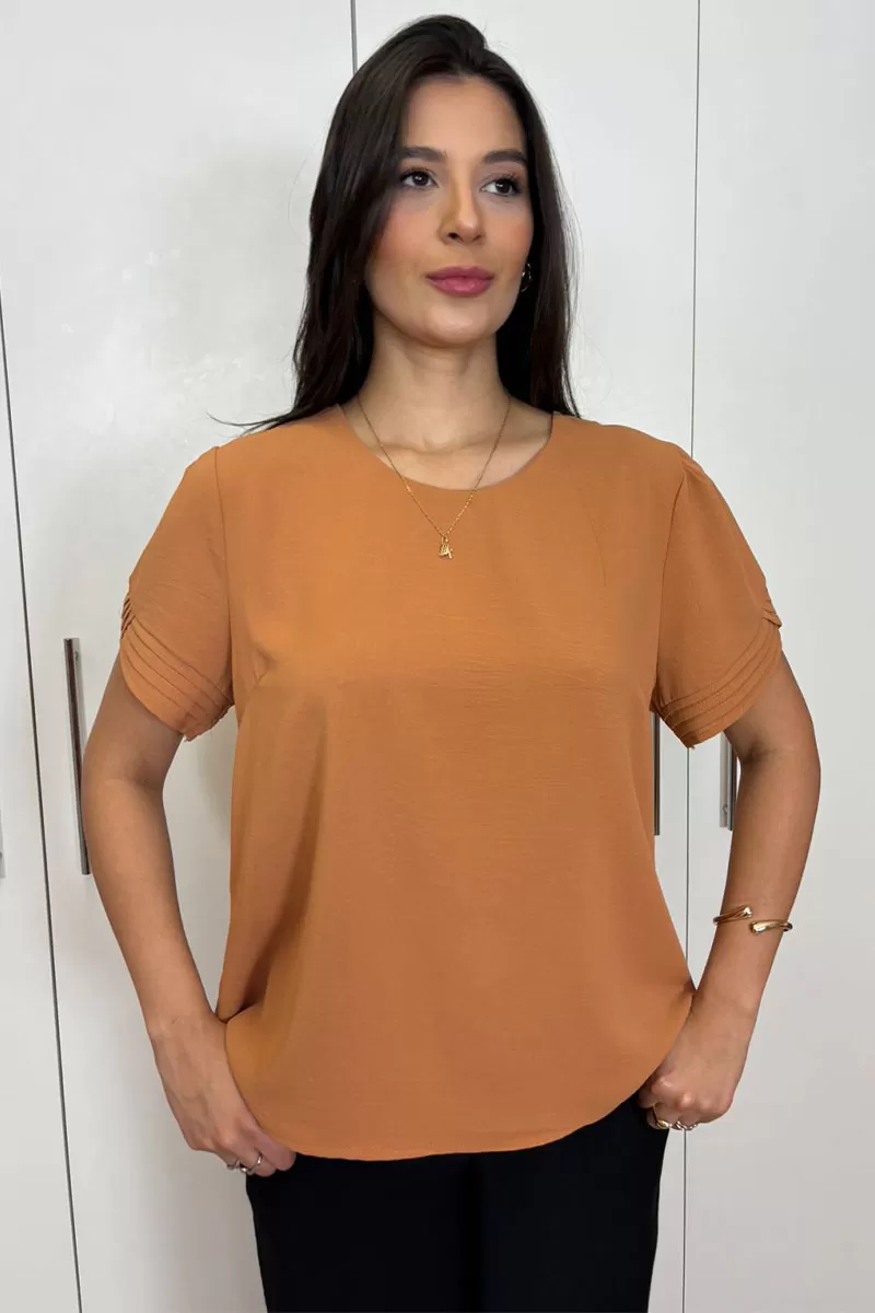 Miss Misses - Kim Short Sleeve Shirt with Caramel Pleats - 80574134 Miss Misses - Kim Short Sleeve Shirt with Caramel Pleats - 80574134