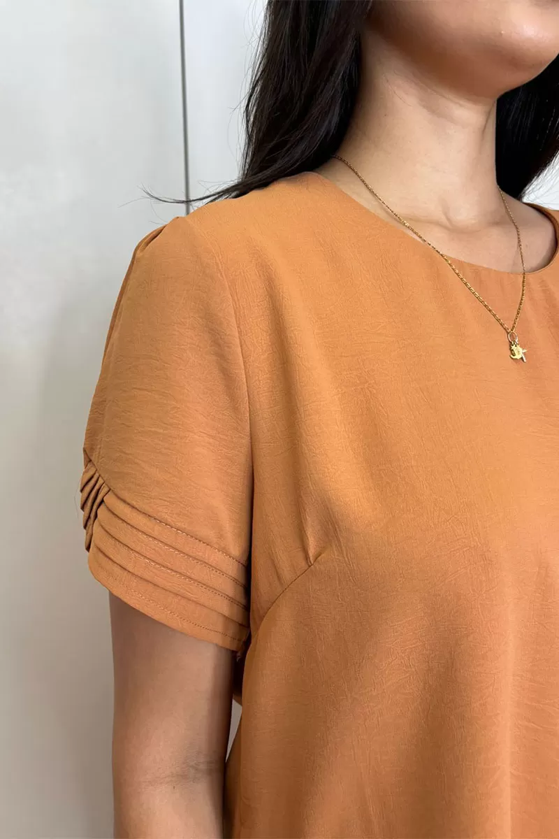 Miss Misses - Kim Short Sleeve Shirt with Caramel Pleats - 80574134 Miss Misses - Kim Short Sleeve Shirt with Caramel Pleats - 80574134