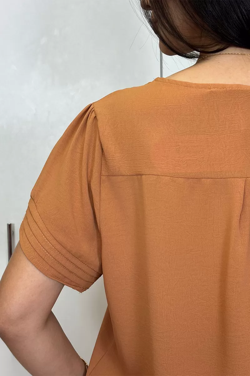 Miss Misses - Kim Short Sleeve Shirt with Caramel Pleats - 80574134 Miss Misses - Kim Short Sleeve Shirt with Caramel Pleats - 80574134