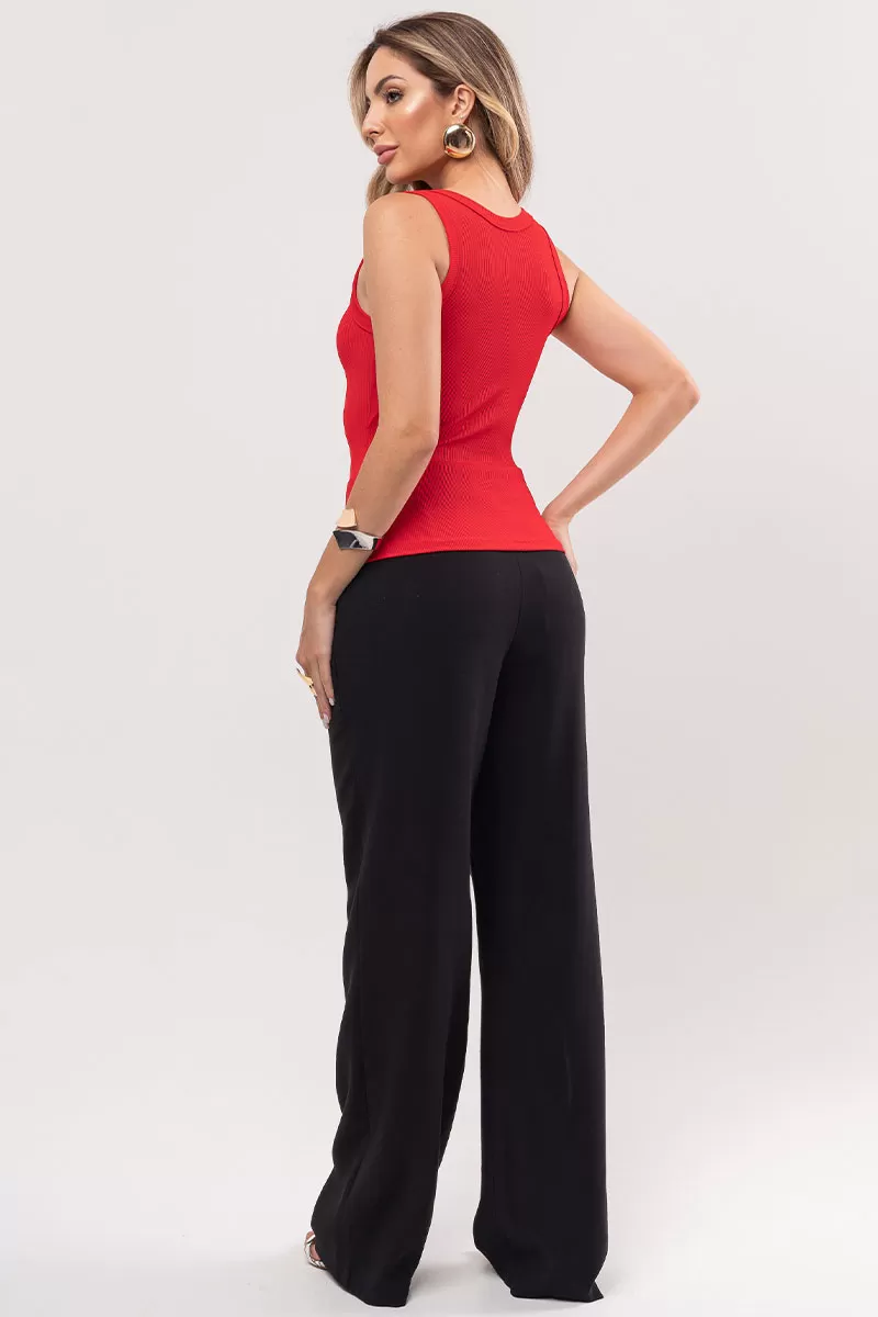 Miss Misses - Red Ribbed Luana Shirt - 54362024