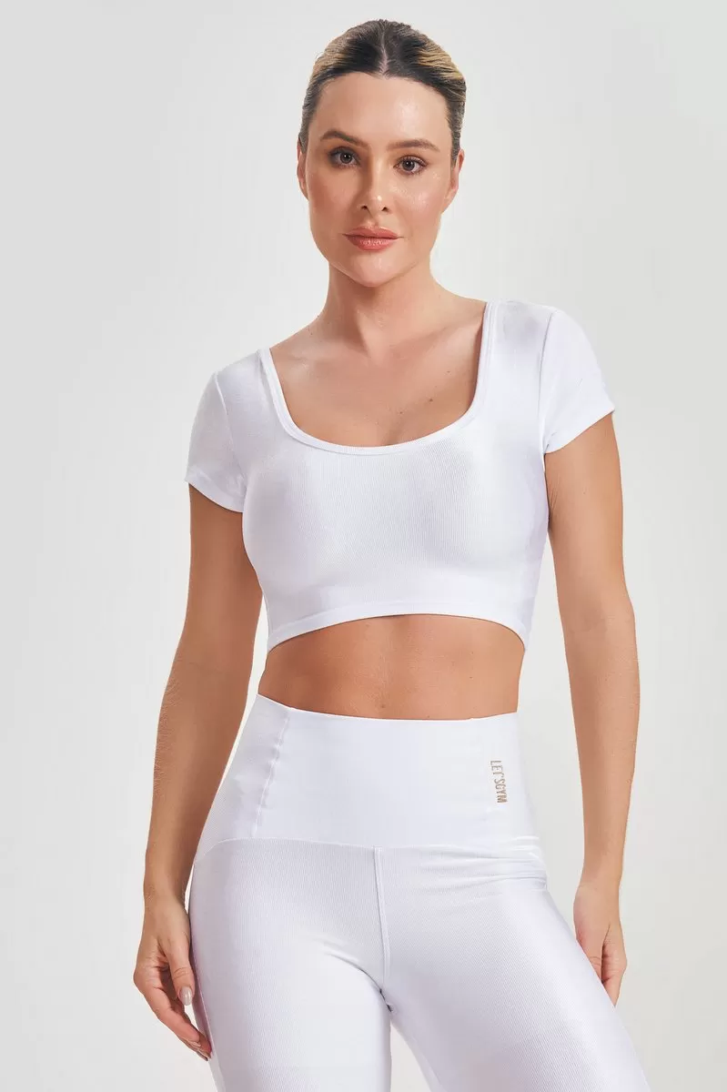 Lets Gym - Basic Fit White Crop Top - 2584BR Lets Gym - Basic Fit White Crop Top - 2584BR