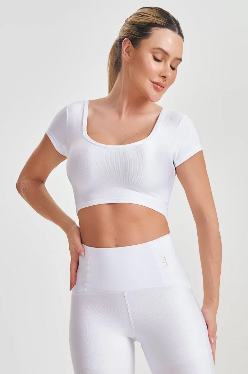 Lets Gym - Basic Fit White Crop Top - 2584BR Lets Gym - Basic Fit White Crop Top - 2584BR