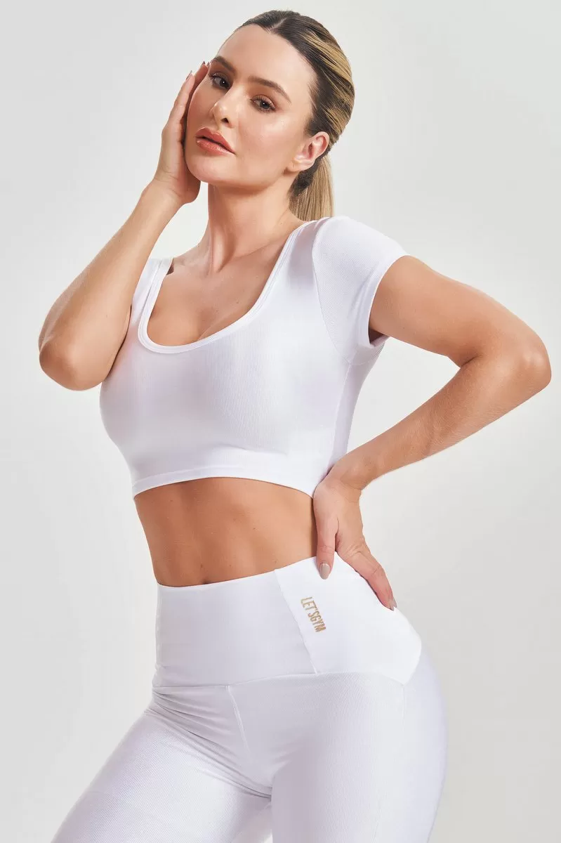 Lets Gym - Basic Fit White Crop Top - 2584BR Lets Gym - Basic Fit White Crop Top - 2584BR